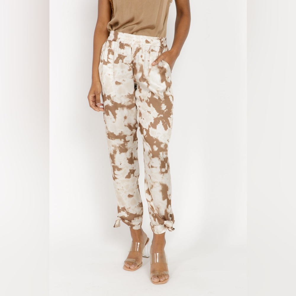 Tie-Dye Relaxed Waist Jogger Pants - Beige & White